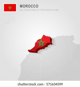 Morocco painted with flag drawn on a gray map.