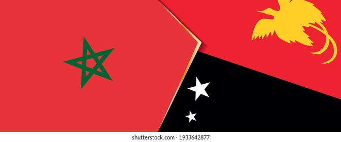 Morocco and Papua New Guinea flags, two vector flags symbol of relationship or confrontation.