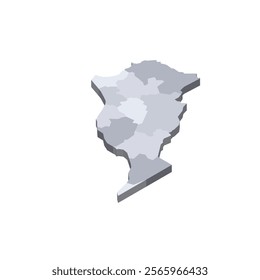 Morocco political map of administrative divisions - regions. 3D isometric blank vector map in shades of grey.