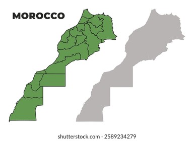 Morocco political regions green outline map set