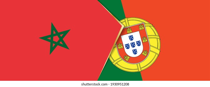 Morocco and Portugal flags, two vector flags symbol of relationship or confrontation.