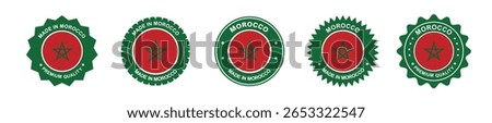 morocco product label set. morocco flag, premium made in morocco . Labels, seals, stamps, flags, icons
