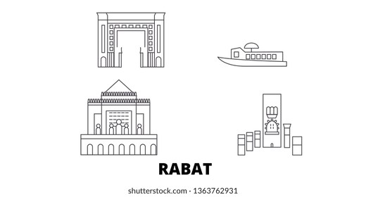 Morocco, Rabat line travel skyline set. Morocco, Rabat outline city vector illustration, symbol, travel sights, landmarks.