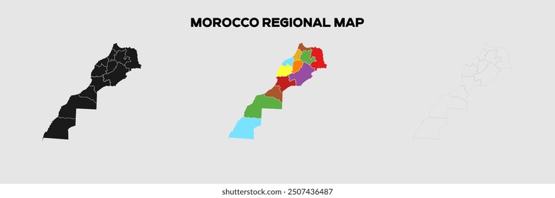 Morocco Regional Map in colors. EPS file also in selhoutte and outlined form. Editable EPS file.