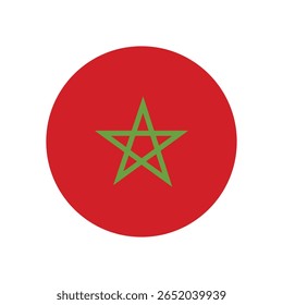 Bandeira do Marrocos Round Country. Bandeira Nacional do Círculo Marroquino. Banner do Botão de Forma Circular do Reino de Marrocos. Ilustração do vetor EPS.