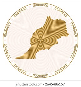 Morocco round logo design. Country shape build of rings. Morocco text around the country. Vector Illustration.