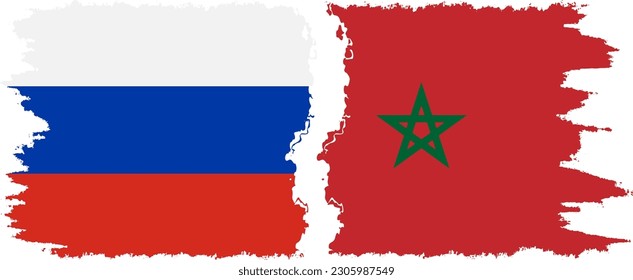 Morocco and Russia grunge flags connection, vector