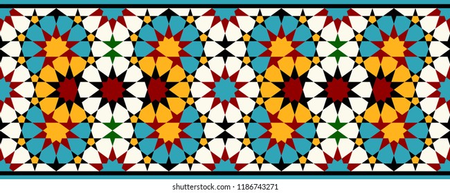 Morocco Seamless Border. Traditional Islamic Design. Mosque decoration element.