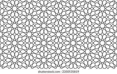 Morocco seamless pattern. Repeating black marocco grid isolated on white background. Repeated simple moroccan mosaic motive. Islamic textur for design prints. Abstract patern. Vector illustration