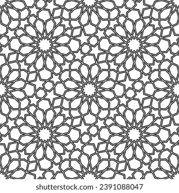 Morocco seamless pattern. Repeating black marocco grid isolated on white background. Repeated simple moroccan mosaic motive. Islamic textur for design prints. Abstract patern. Vector illustration