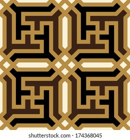 Morocco Seamless Pattern. Traditional Arabic Islamic Background. Mosque decoration element. Ocher, black, brown on white background