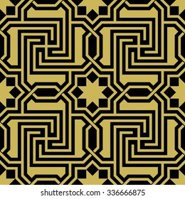 Morocco Seamless Pattern. Traditional Arabic Islamic Background. Mosque decoration element. Ocher on black background
