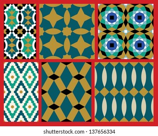 Morocco Seamless Patterns Set. Traditional Arabic Islamic Background. Mosque decoration element.