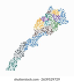 Morocco, shape of the country build of colored cells. Digital style map of the Morocco on white background. Small size square blocks. Simple vector illustration.