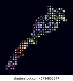 Marruecos, la forma del país construye de células de color. Mapa de estilo digital de Marruecos sobre fondo oscuro. Bloques cuadrados redondeados de tamaño Grande. Ilustración vectorial artística.