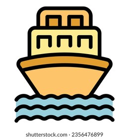 Vector de contorno de icono de barco de Marruecos. Viajes de África. Color plano del viaje en el paisaje urbano
