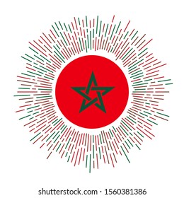 Morocco sign. Country flag with colorful rays. Radiant sunburst with Morocco flag. Vector illustration.