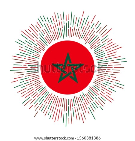 Morocco sign. Country flag with colorful rays. Radiant sunburst with Morocco flag. Vector illustration.