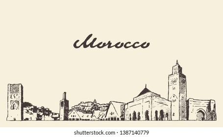 Morocco skyline, hand drawn vector illustration, sketch