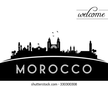 Morocco skyline silhouette, black and white design, vector illustration