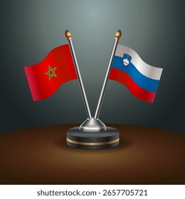 Morocco and Slovenia table flags relation  with gradient backgrund. Vector Illustration
