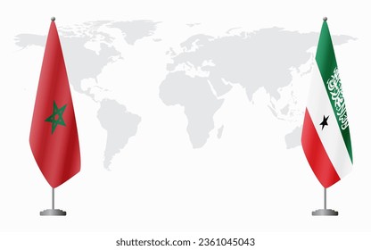 Morocco and Somaliland flags for official meeting against background of world map.