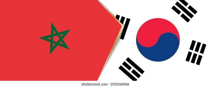 Morocco and South Korea flags, two vector flags symbol of relationship or confrontation.