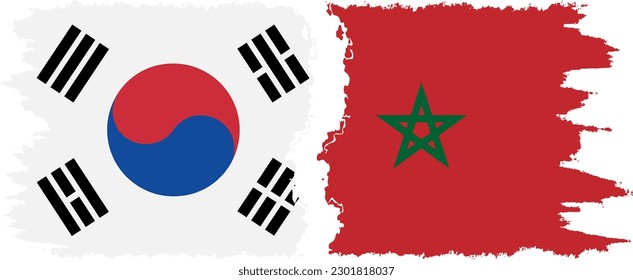 Morocco and South Korea grunge flags connection, vector