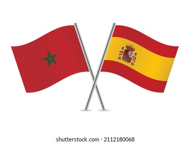 Morocco and Spain flags. Moroccan and Spanish flags, isolated on white background. Vector illustration.