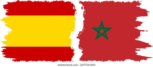 Morocco and Spain grunge flags connection, vector