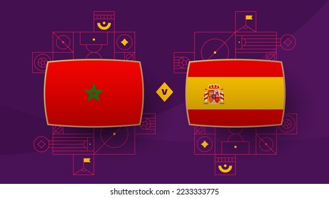 morocco spain playoff round of 16 match Football 2022. Qatar, cup 2022 World Football championship match versus teams intro sport background, championship competition poster, vector illustration.