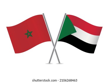 Morocco and Sudan crossed flags. Moroccan and Sudanese flags isolated on white background. Vector illustration.