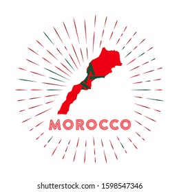 Morocco sunburst badge. The country sign with map of Morocco with Moroccan flag. Colorful rays around the logo. Vector illustration.