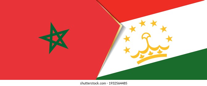 Morocco and Tajikistan flags, two vector flags symbol of relationship or confrontation.