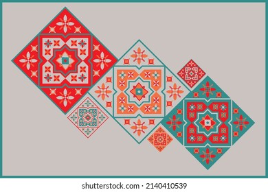 Morocco tiles background textures. Decorative colored ceramic tile. Colorful design. Set of seamless vector patterns. Red folk ethnic ornaments for print, web background, surface texture, towels…