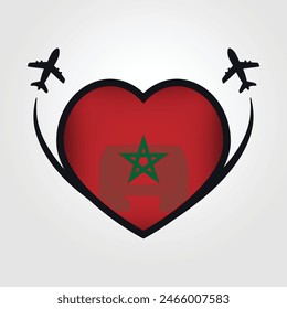 Morocco Travel Heart Flag With Airplane Icons