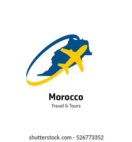 Morocco  Travel and Tours logo. Vector travel company logo design - Country map Leisure travel logo template. Tourism emblem, leisure center - vector illustration