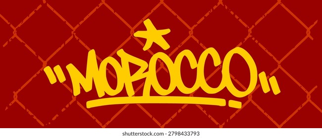 Morocco typography hand drawn graffiti tag. Modern street art style text word mark featuring spray paint drip details for streetwear apparel clothing print presentation layout asset design clip art.