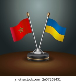 Morocco and Ukraine table flags relation  with gradient backgrund. Vector Illustration