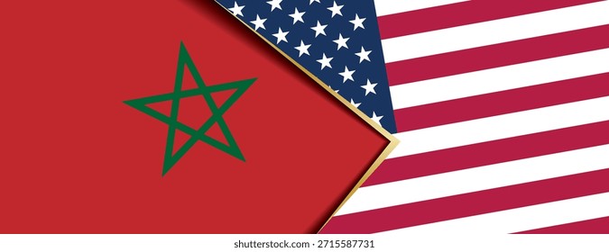 Bandeiras de Marrocos e dos Estados Unidos se sobrepõem a fundo abstrato mostrando relações internacionais
