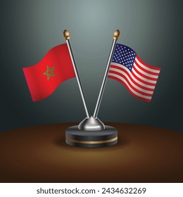 Morocco and United States table flags with gradient backgrund. Vector Illustration