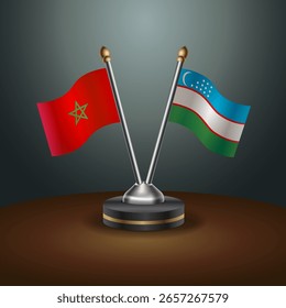 Morocco and Uzbekistan table flags relation  with gradient backgrund. Vector Illustration