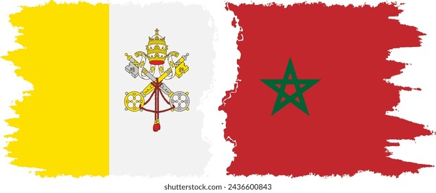 Morocco and Vatican grunge flags connection, vector