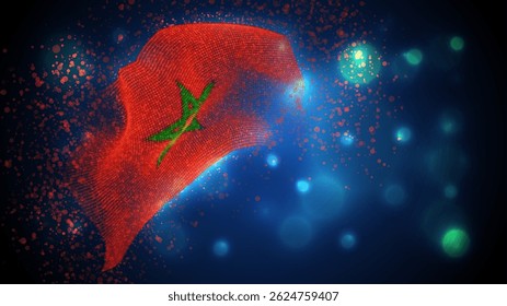 Morocco, vector 3d flag with lighting and flares