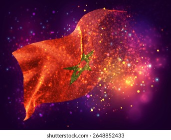 Marrocos, vetor bandeira 3D com um splash de pontos de tinta, explosão de pontos coloridos