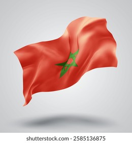 Morocco, vector 3d flag with waves on a white background