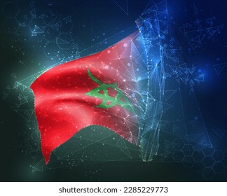 Morocco,  vector flag, virtual abstract 3D object from triangular polygons on a blue background