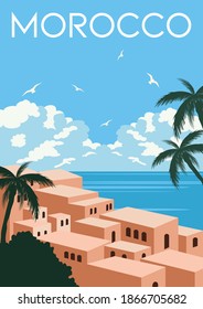 Morocco Vector Illustration Background. Travel To Morocco Africa. Flat Cartoon Vector Illustration In Colored Style.