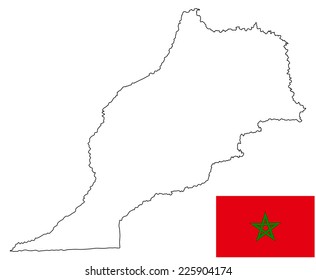 Morocco vector map contour and vector flag isolated on white background. High detailed illustration. 