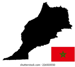Morocco vector map and vector flag high detailed silhouette illustration isolated on white background.